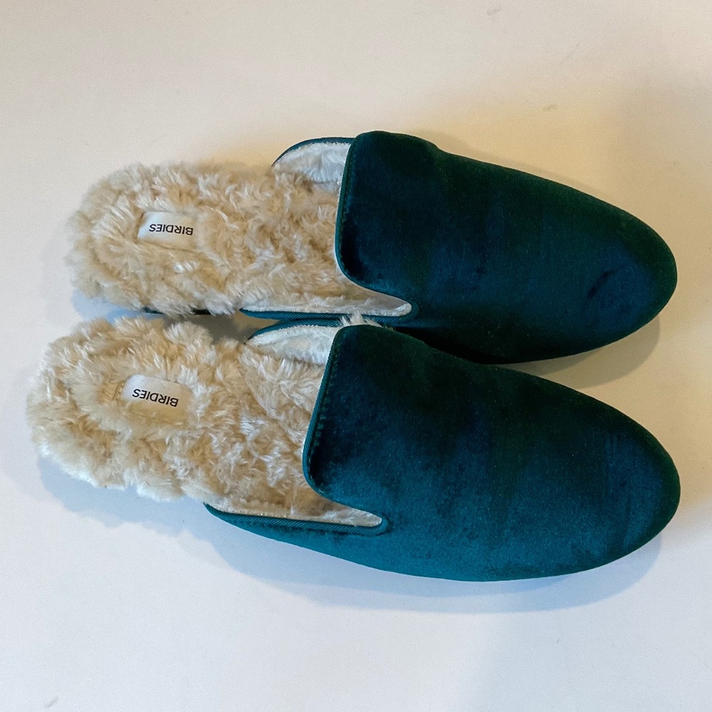BIRDIES Phoebe Faux Fur Velvet Mule Slide Emerald Green Size 10 - Picture 5 of 9